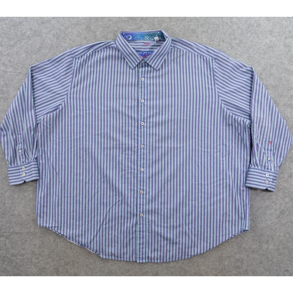 Robert Graham Shirt Mens 4XL Blue Purple Striped Long Sleeve Classic Flip Cuff